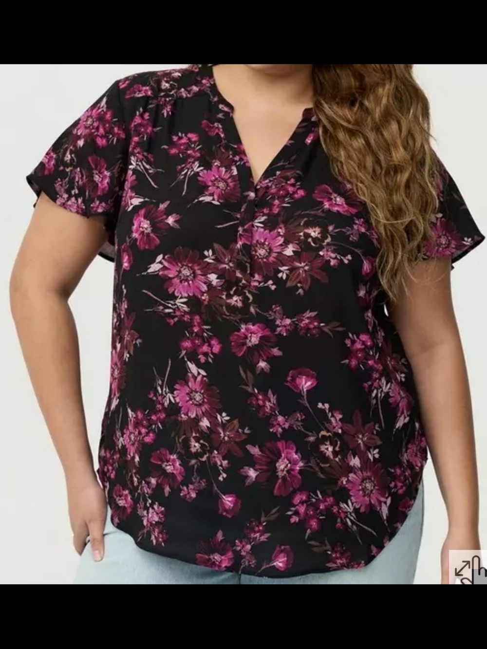 torrid Black Blouse with Magenta Floral Print